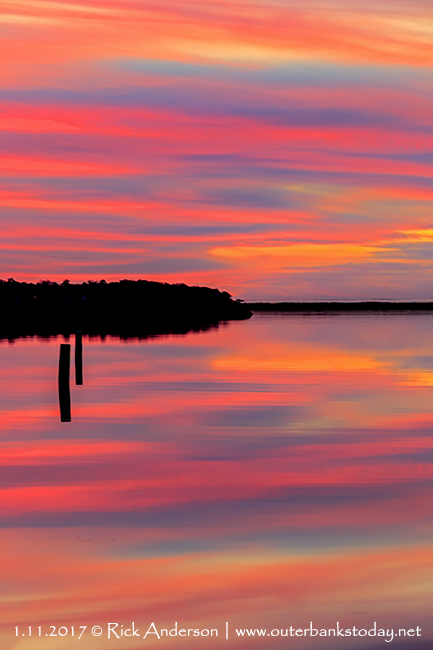 Cotton Candy Sky reflecting in Kitty Hawk Bay at Sunset